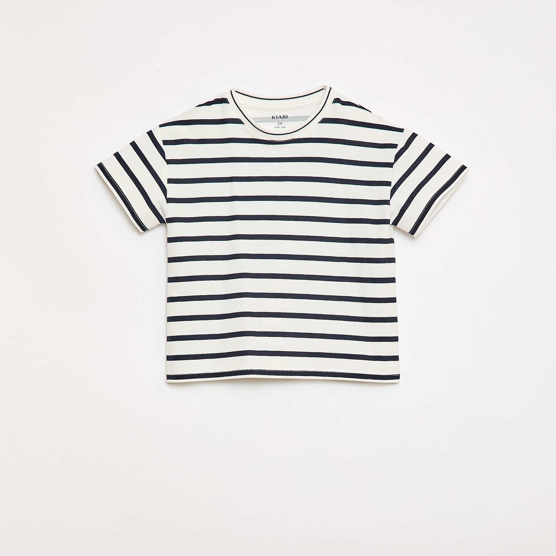 Camiseta de rayas de manga corta en algodón BLANCO