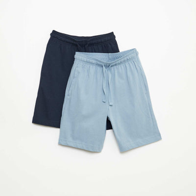 Pack de 2 pantalones cortos en punto de algodón liso AZUL