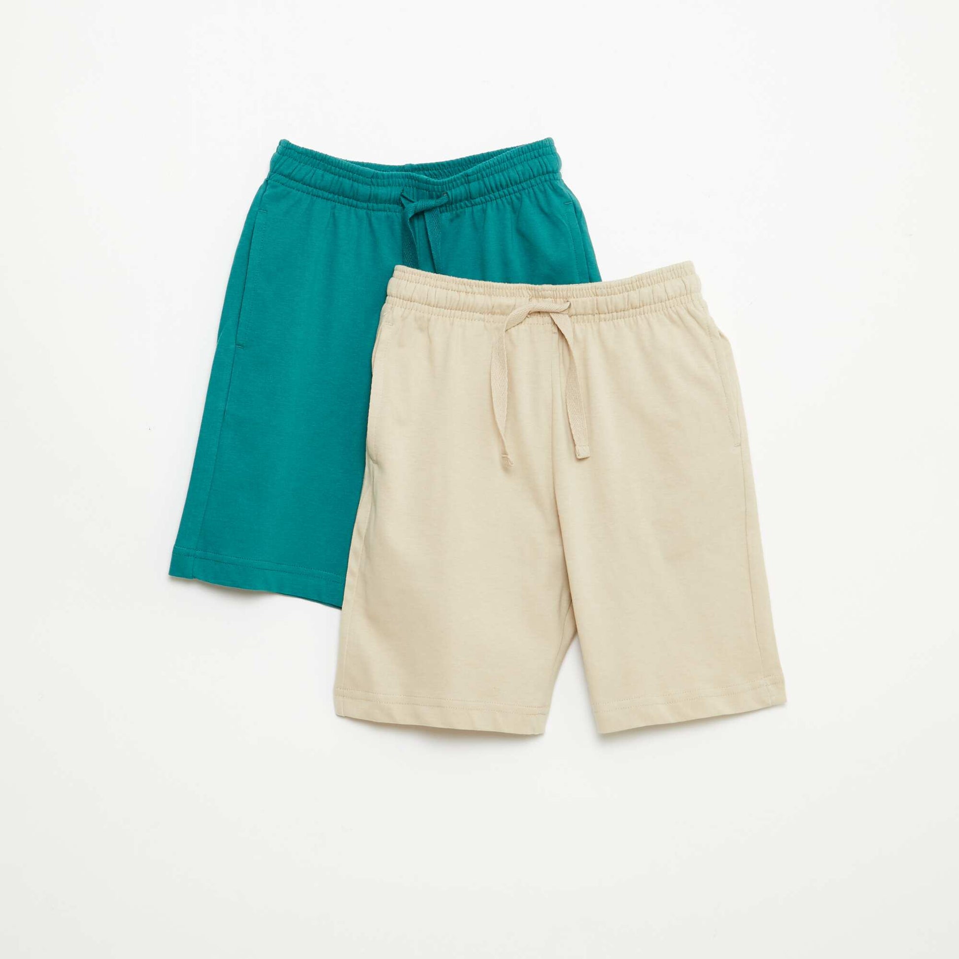 Pack de 2 pantalones cortos en punto de algodón liso BEIGE