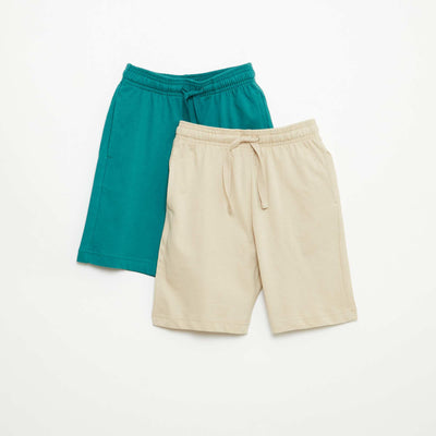Pack de 2 pantalones cortos en punto de algodón liso BEIGE