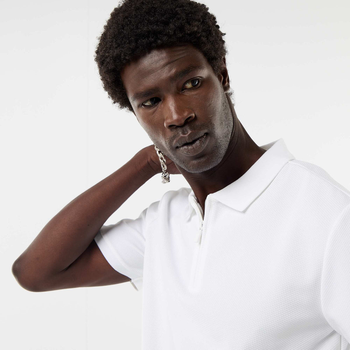 Remera de nido de abeja con cuello de cremallera BLANCO
