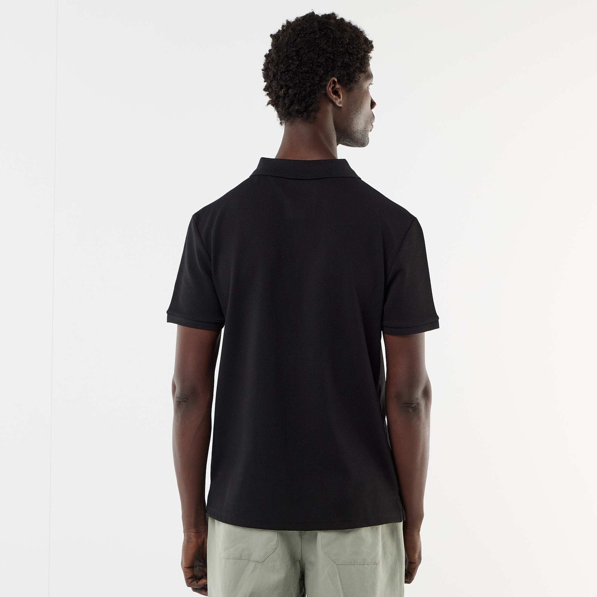 Remera de nido de abeja con cuello de cremallera NEGRO