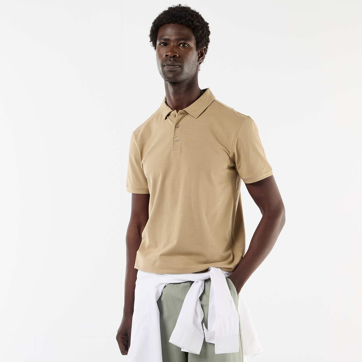 Remera de nido de abeja con cuello de cremallera BEIGE