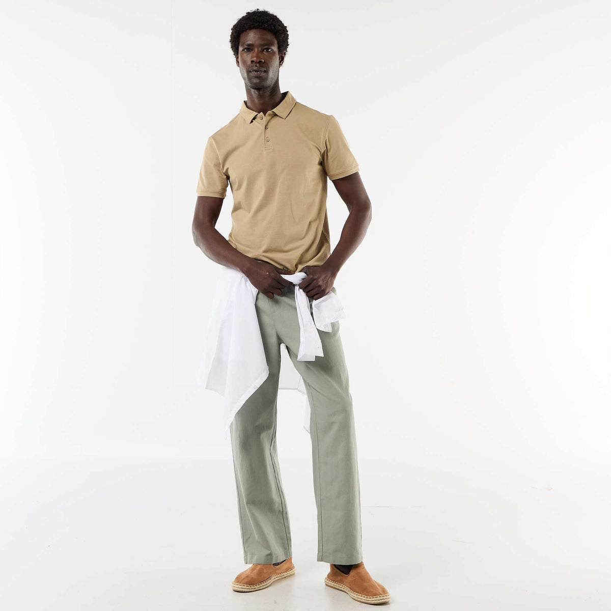 Remera de nido de abeja con cuello de cremallera BEIGE