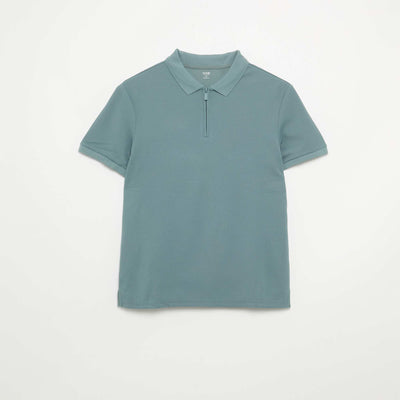 Remera de nido de abeja con cuello de cremallera AZUL