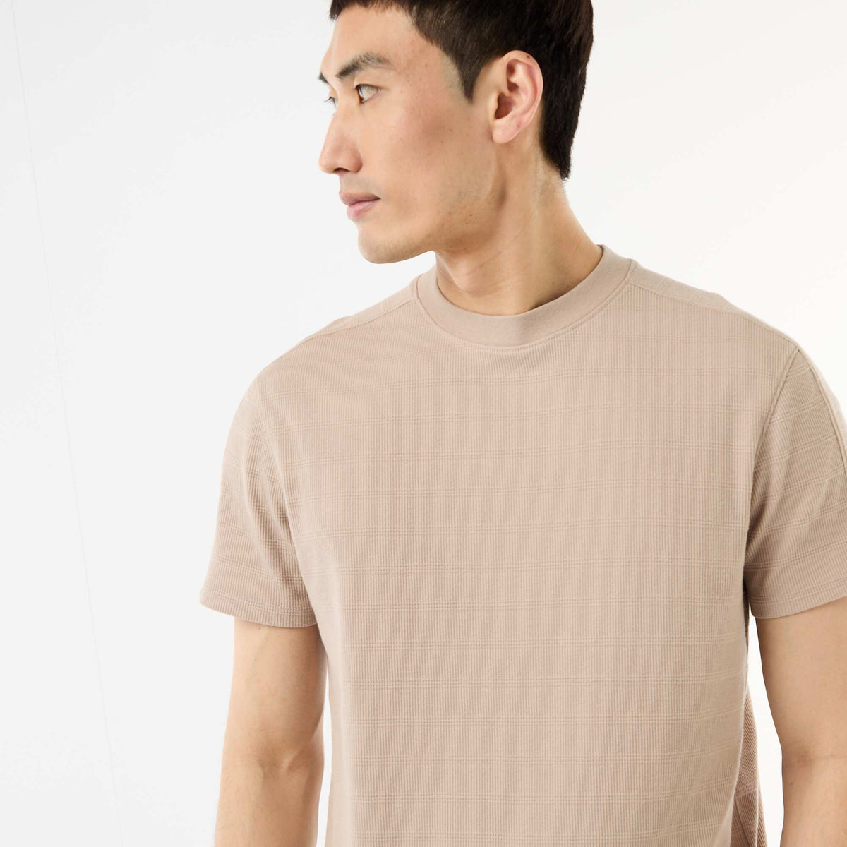 Camiseta de cuello redondo y manga corta en nido de abeja BEIGE