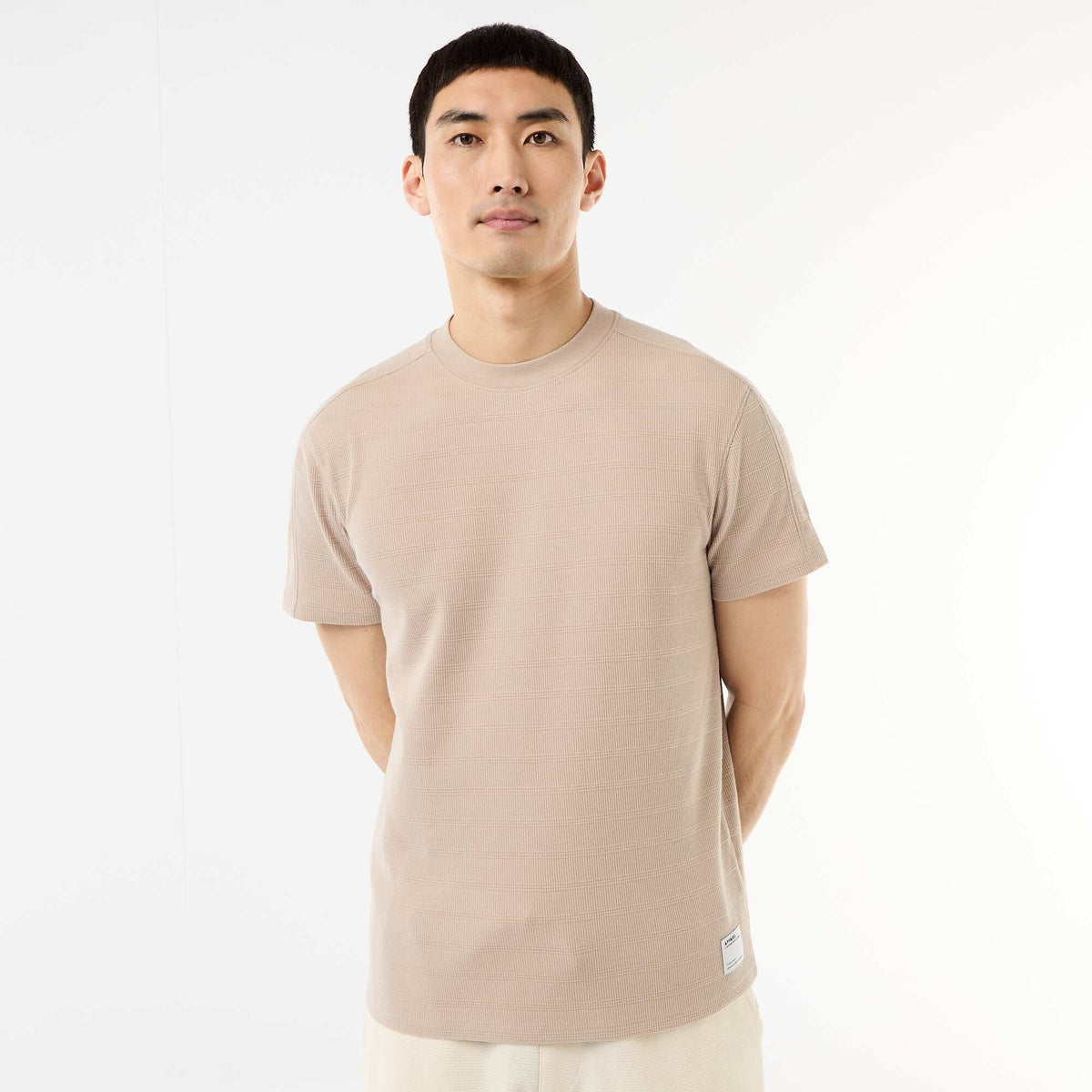 Camiseta de cuello redondo y manga corta en nido de abeja BEIGE
