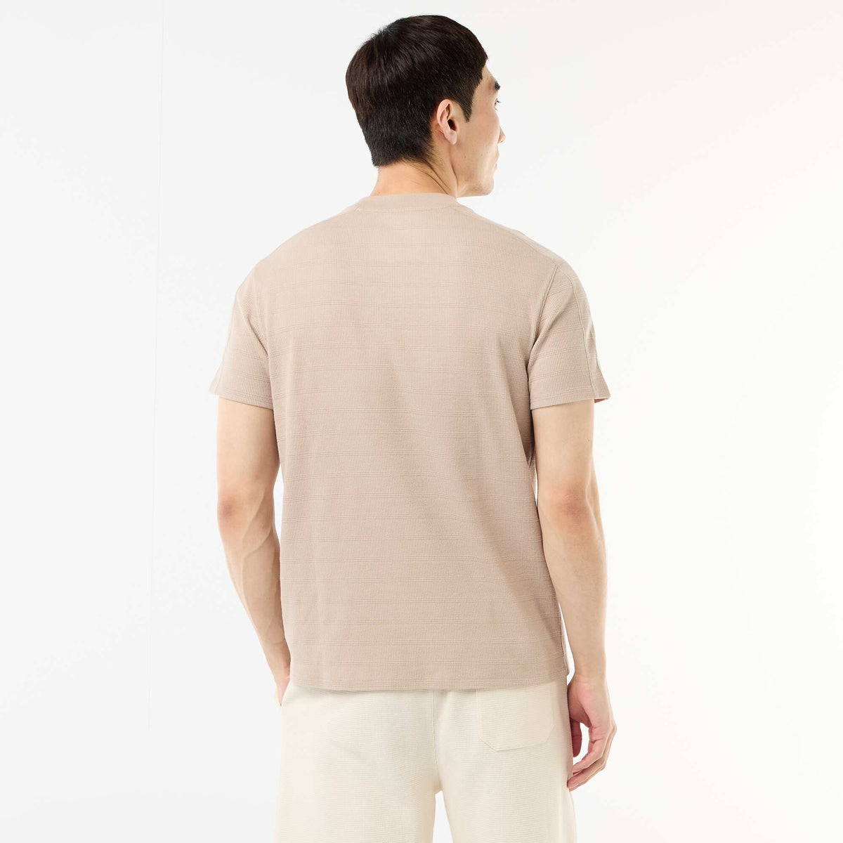 Camiseta de cuello redondo y manga corta en nido de abeja BEIGE