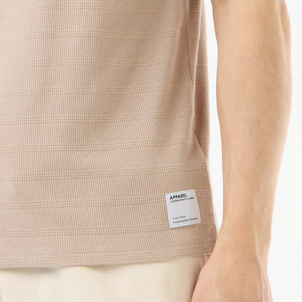 Camiseta de cuello redondo y manga corta en nido de abeja BEIGE