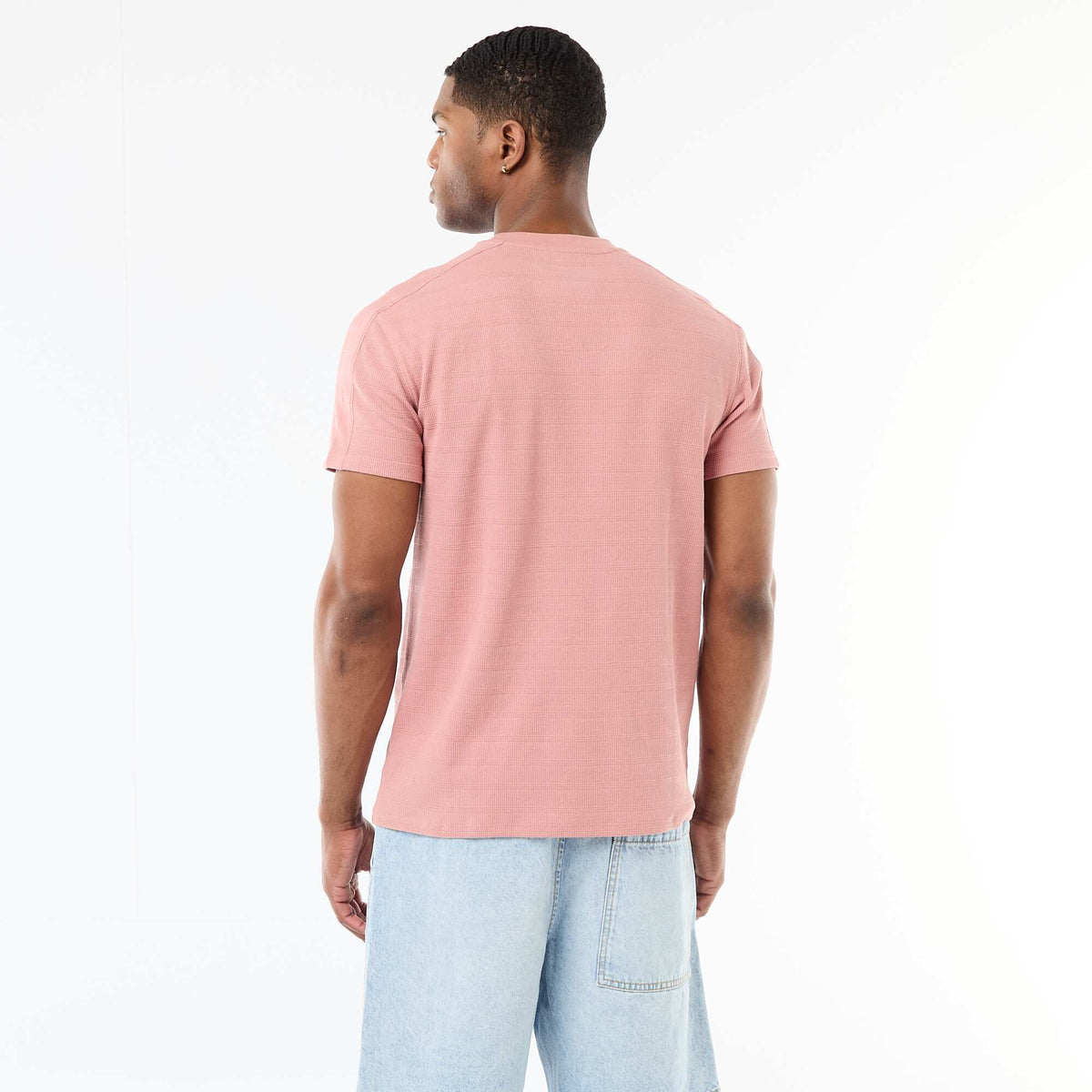 Camiseta de cuello redondo y manga corta en nido de abeja ROSA