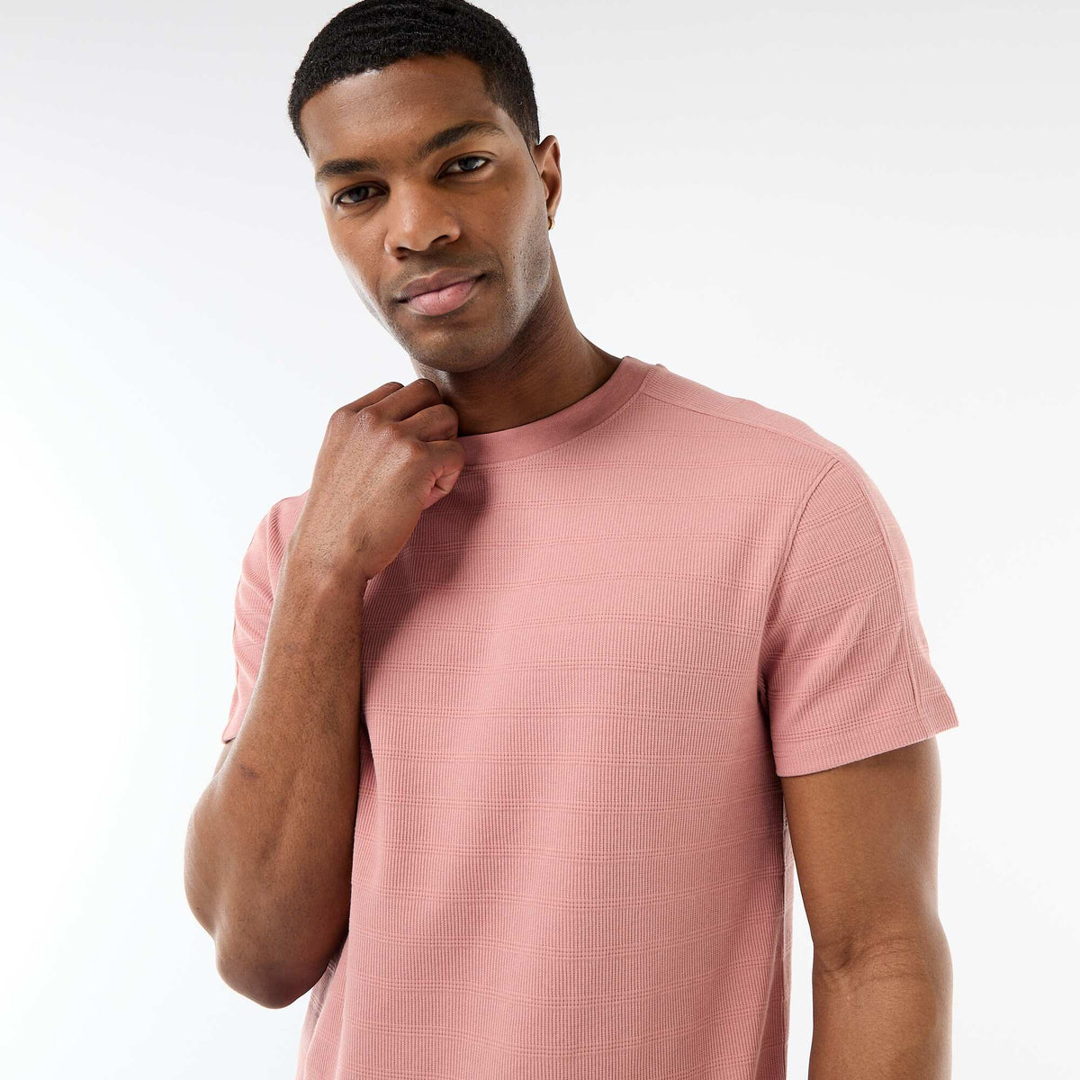Camiseta de cuello redondo y manga corta en nido de abeja ROSA