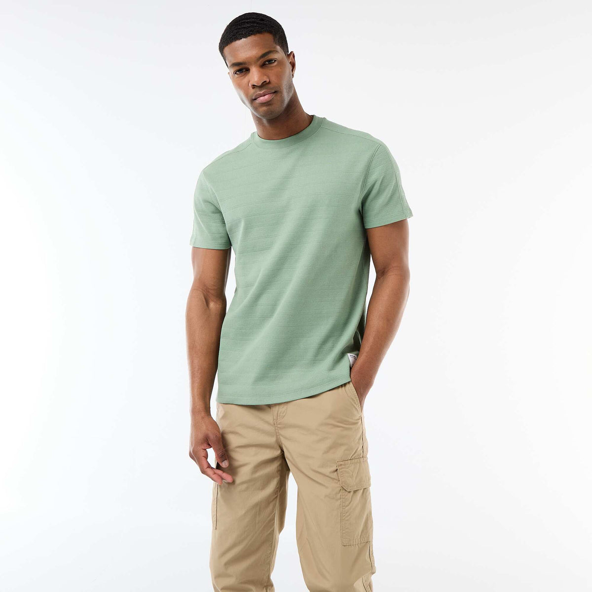 Camiseta de cuello redondo y manga corta en nido de abeja VERDE