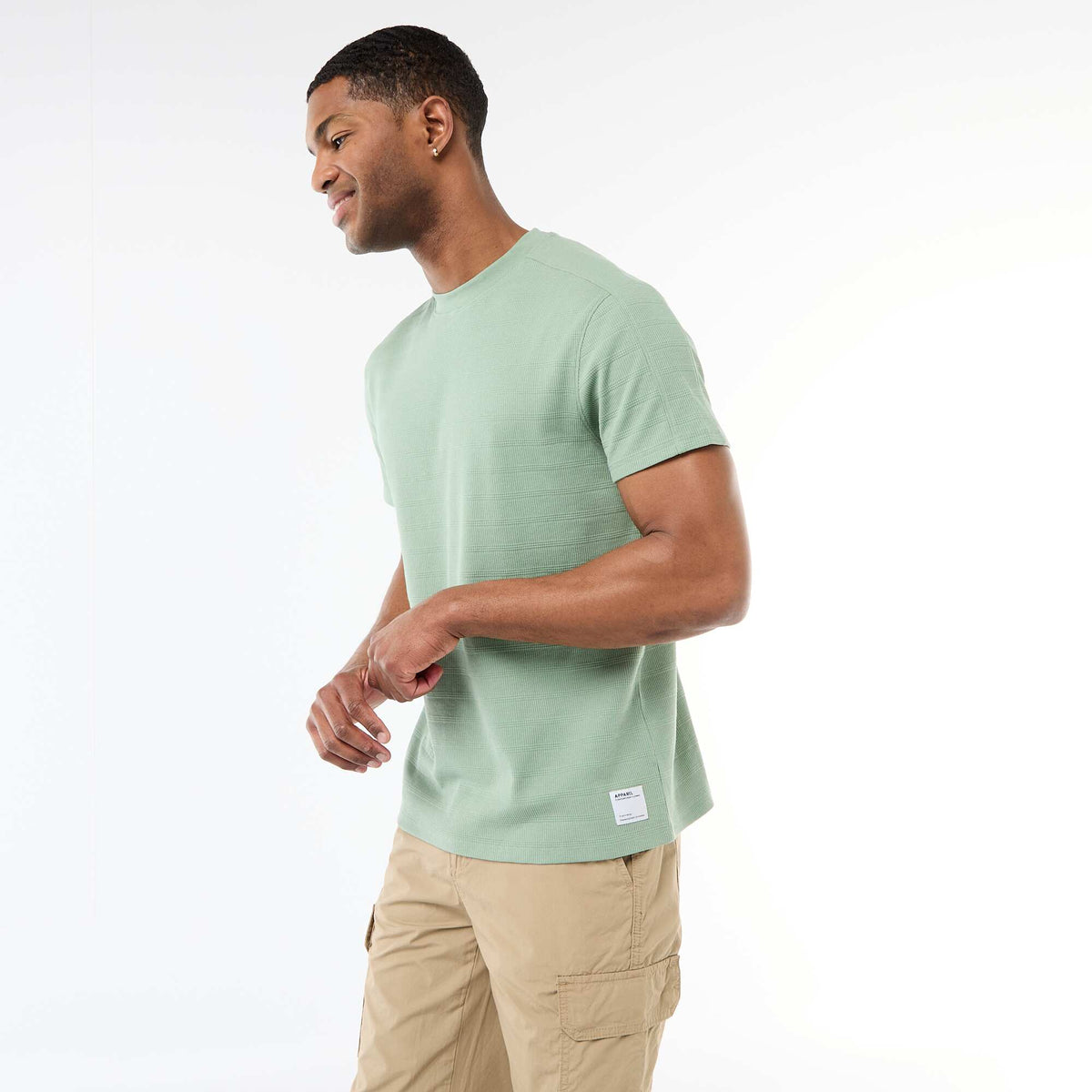 Camiseta de cuello redondo y manga corta en nido de abeja VERDE