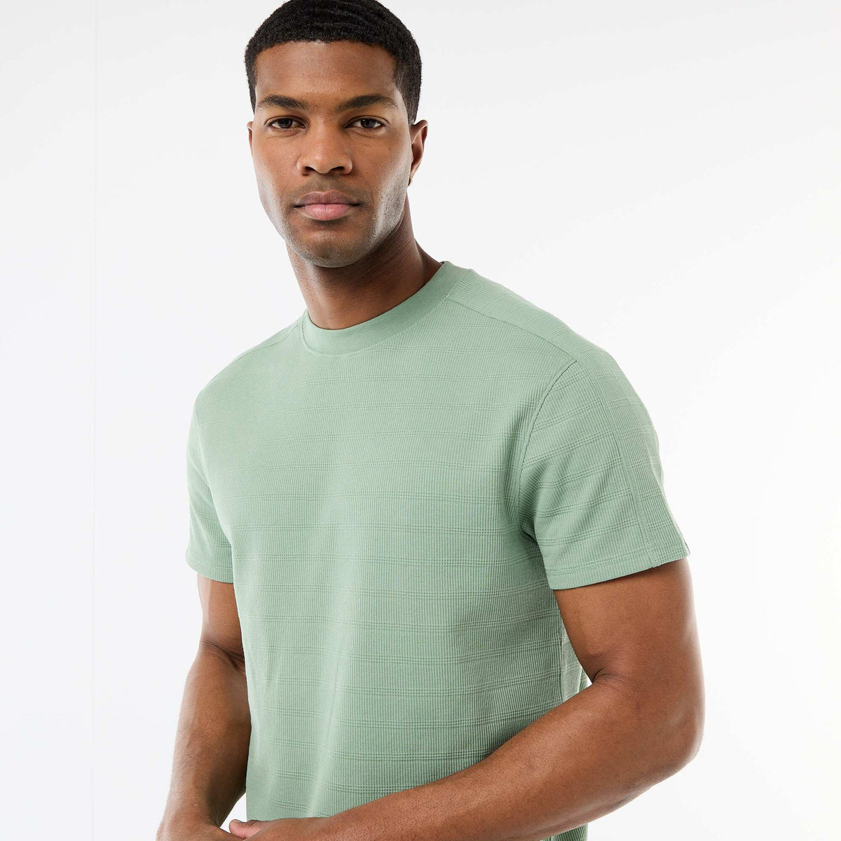 Camiseta de cuello redondo y manga corta en nido de abeja VERDE