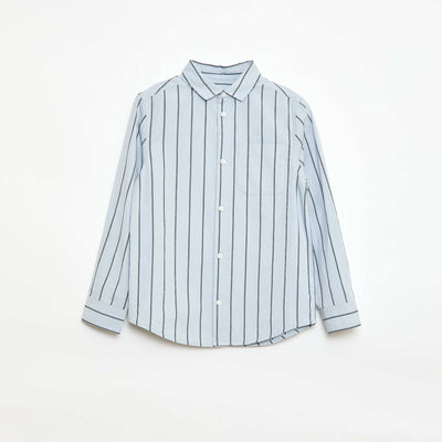 Camisa de rayas de algodón con bolsillo en el pecho AZUL