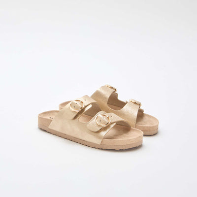 Sandalias doradas con hebilla de flores AMARILLO