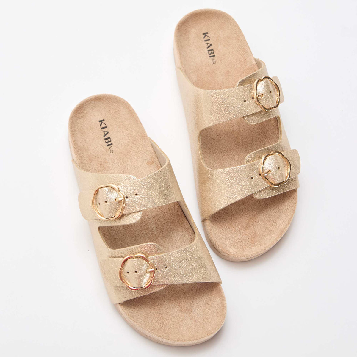 Sandalias doradas con hebilla de flores AMARILLO
