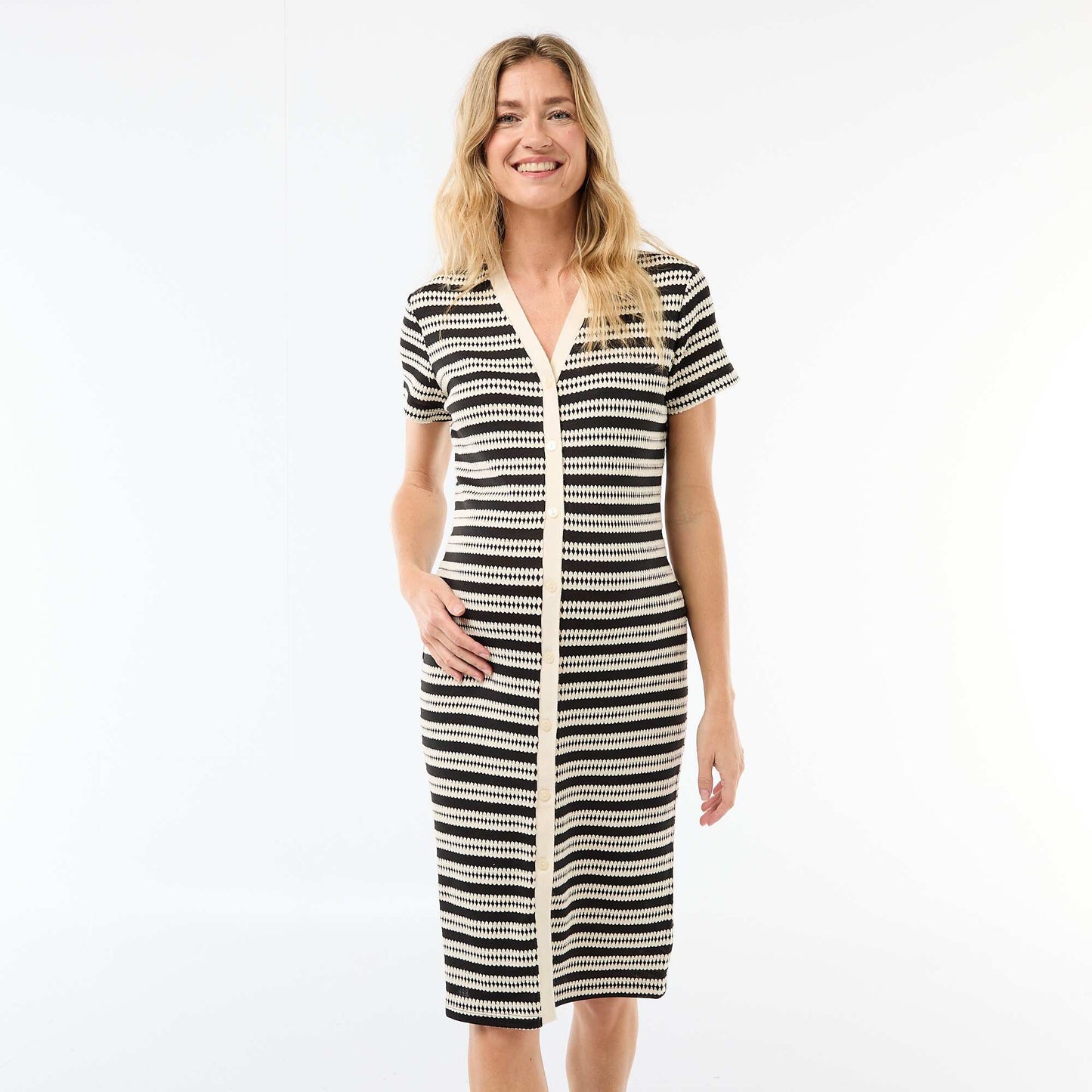 Vestido de lactancia de punto calado BEIGE