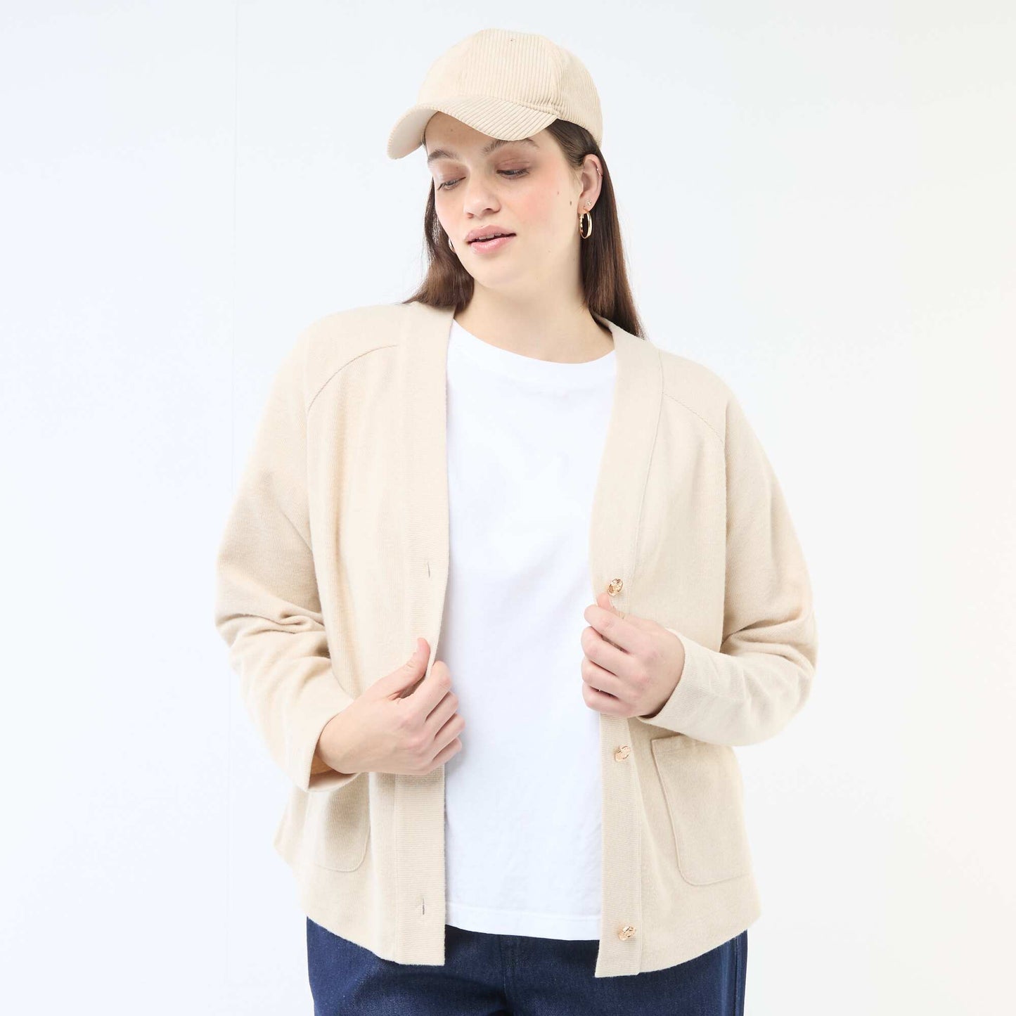 Cárdigan de punto suave BEIGE