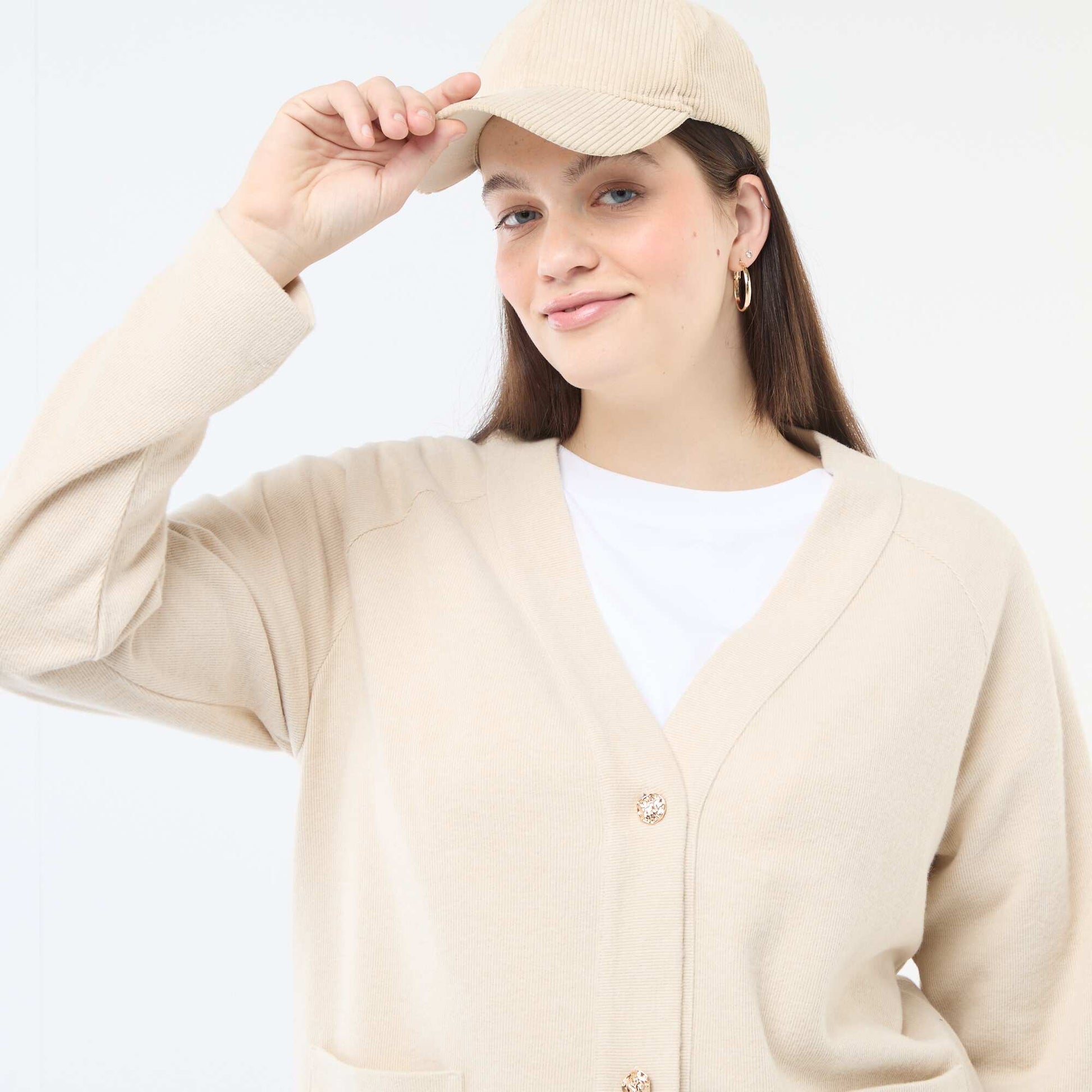 Cárdigan de punto suave BEIGE