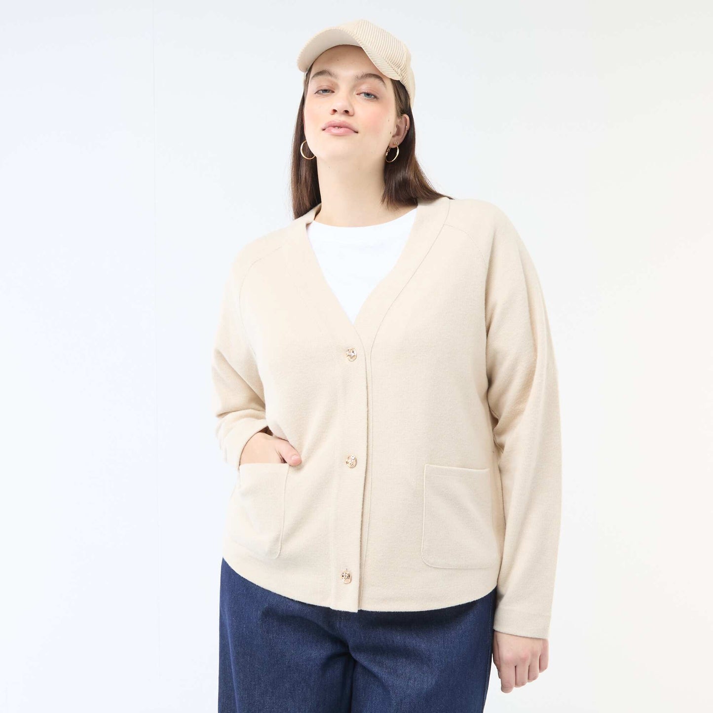 Cárdigan de punto suave BEIGE