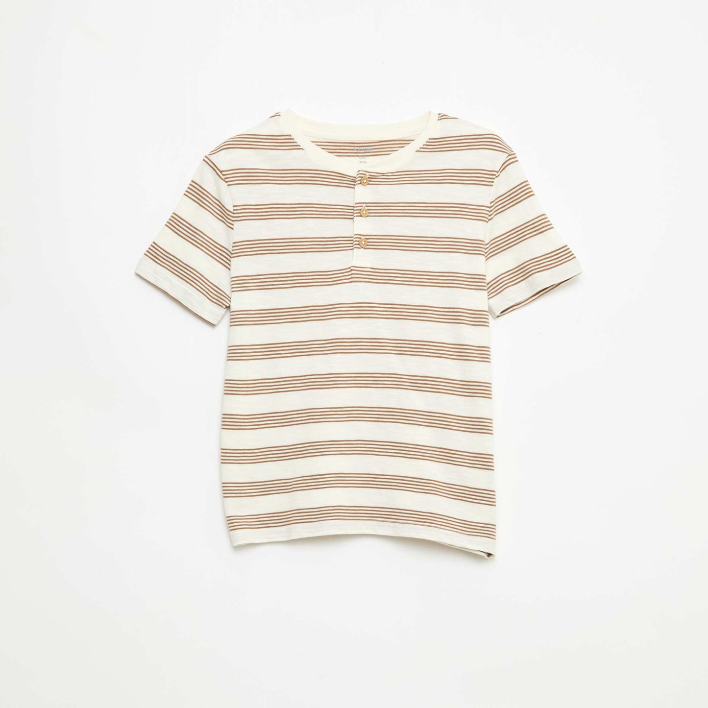 Camiseta de rayas con cuello tunecino BEIGE