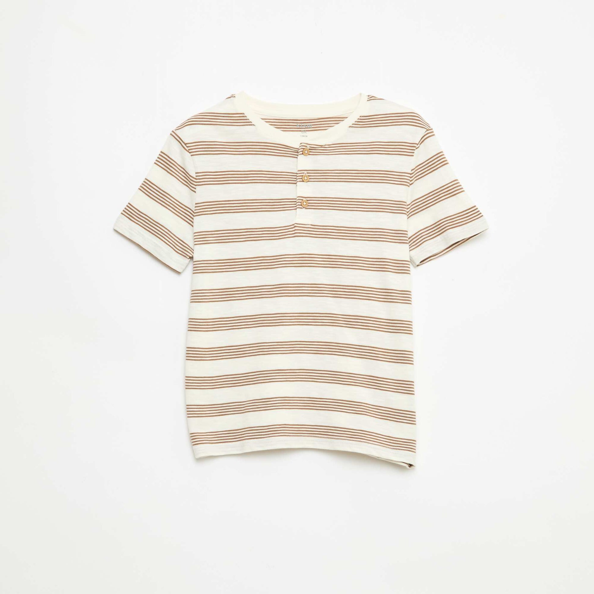 Camiseta de rayas con cuello tunecino BEIGE