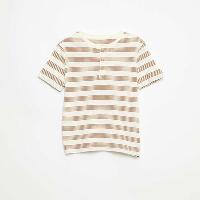 Camiseta de rayas con cuello tunecino BEIGE