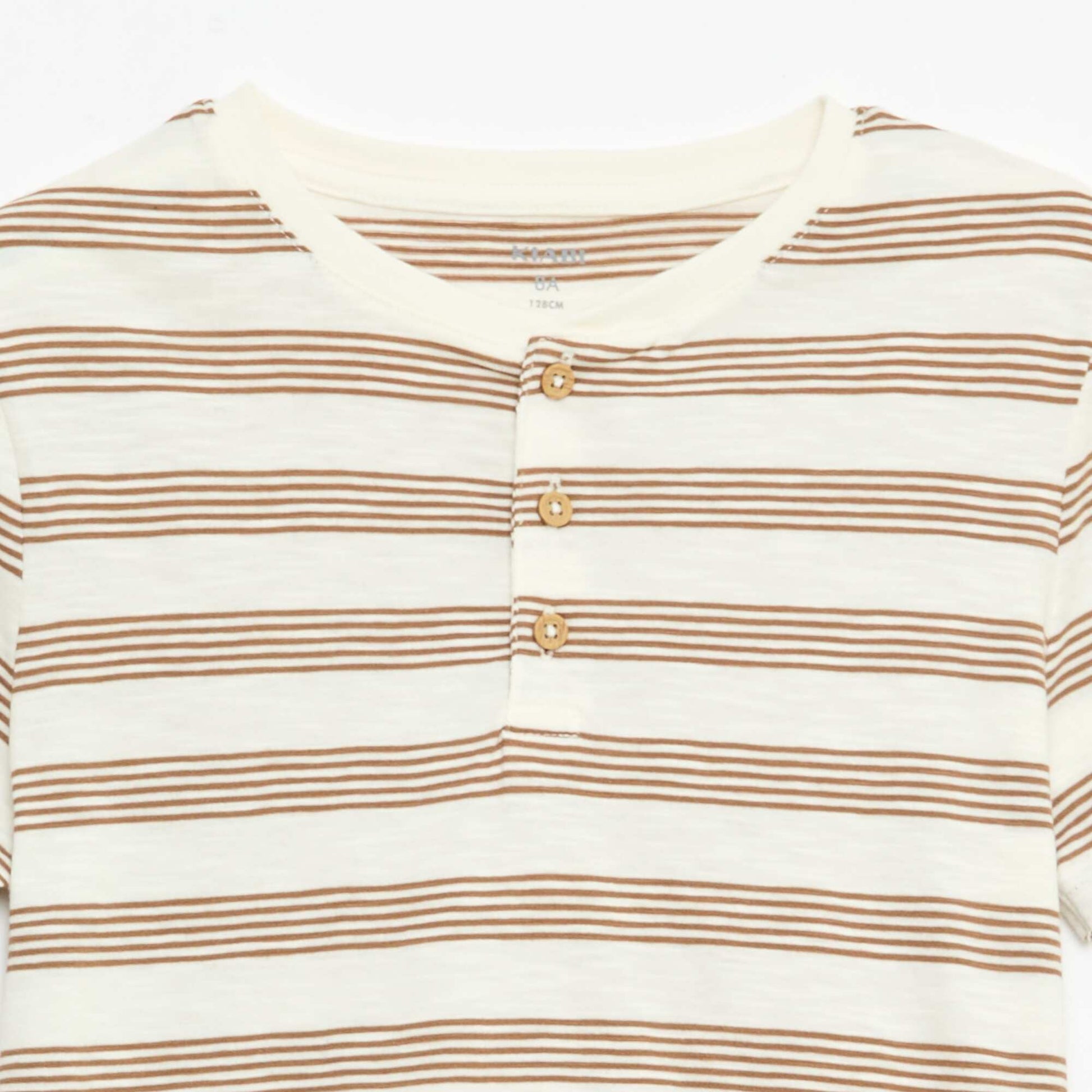 Camiseta de rayas con cuello tunecino BEIGE