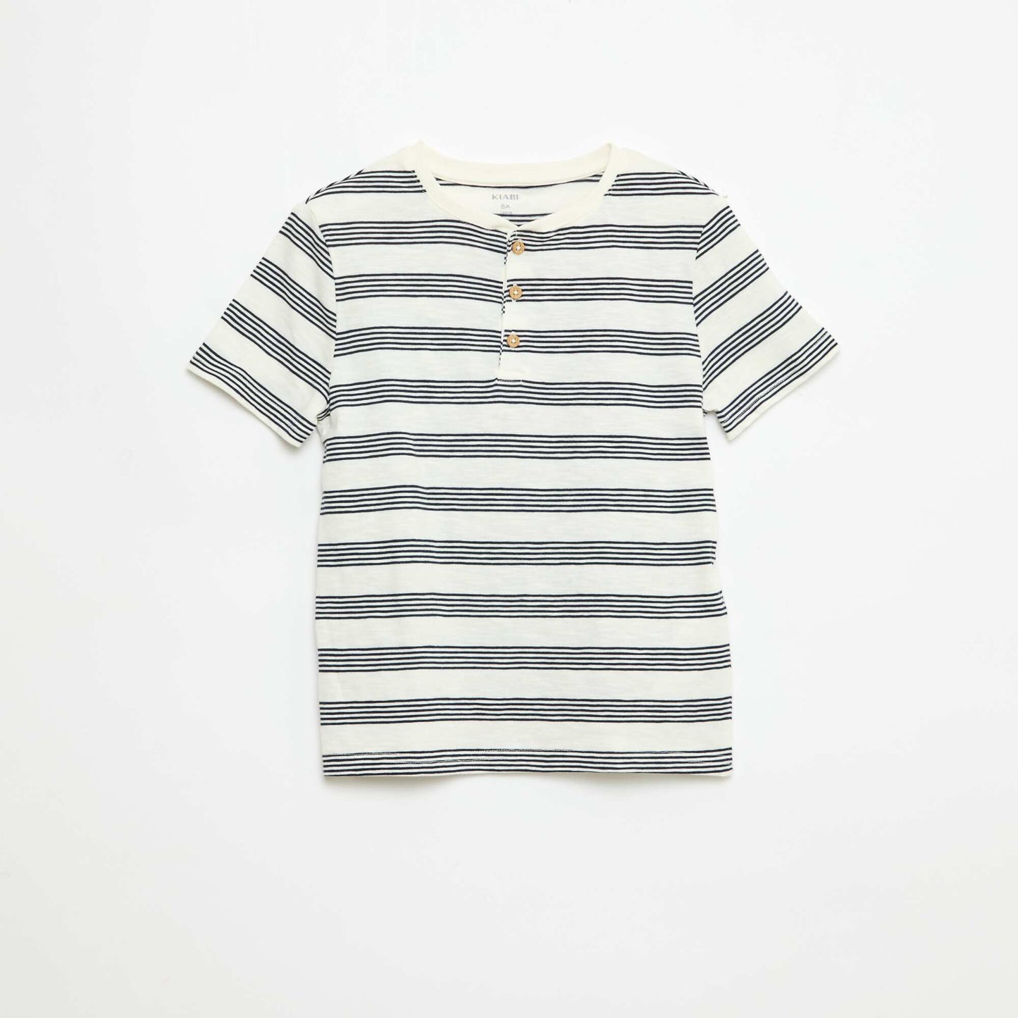 Camiseta de rayas con cuello tunecino BEIGE