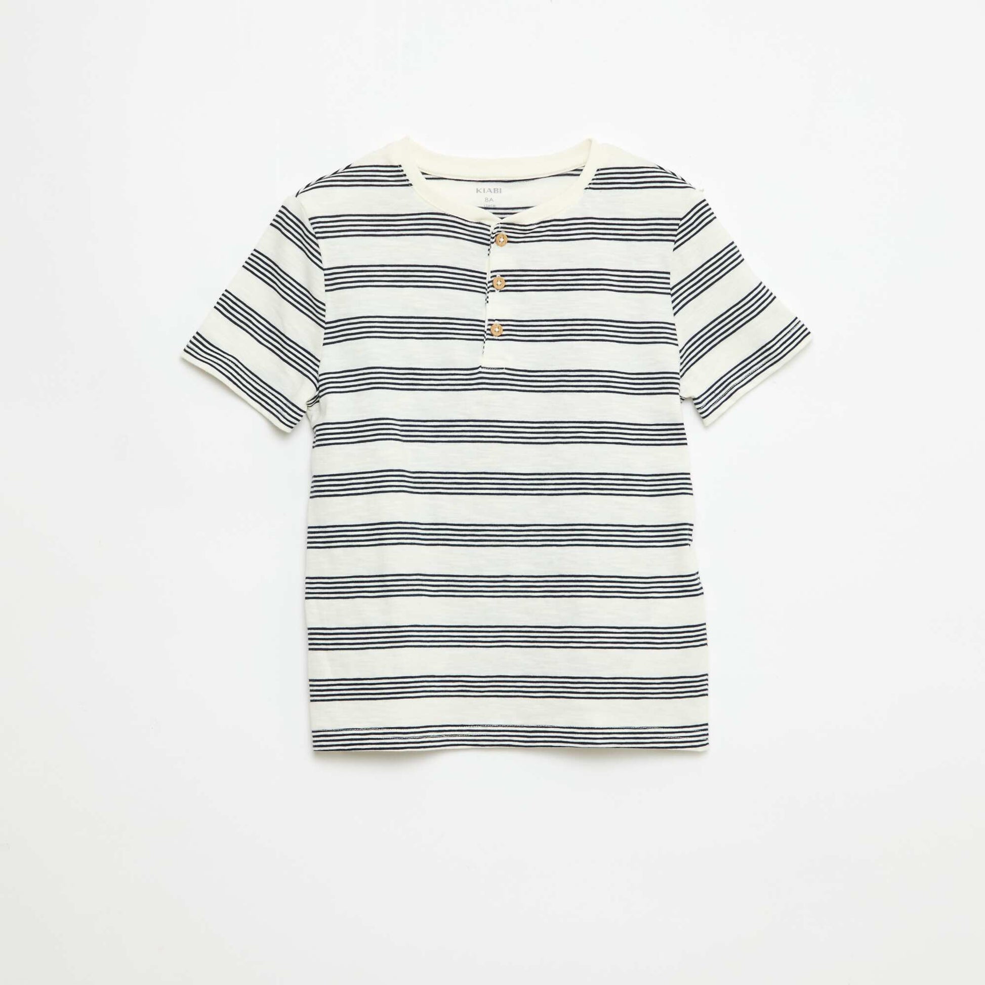 Camiseta de rayas con cuello tunecino BEIGE