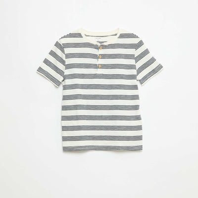 Camiseta de rayas con cuello tunecino BEIGE