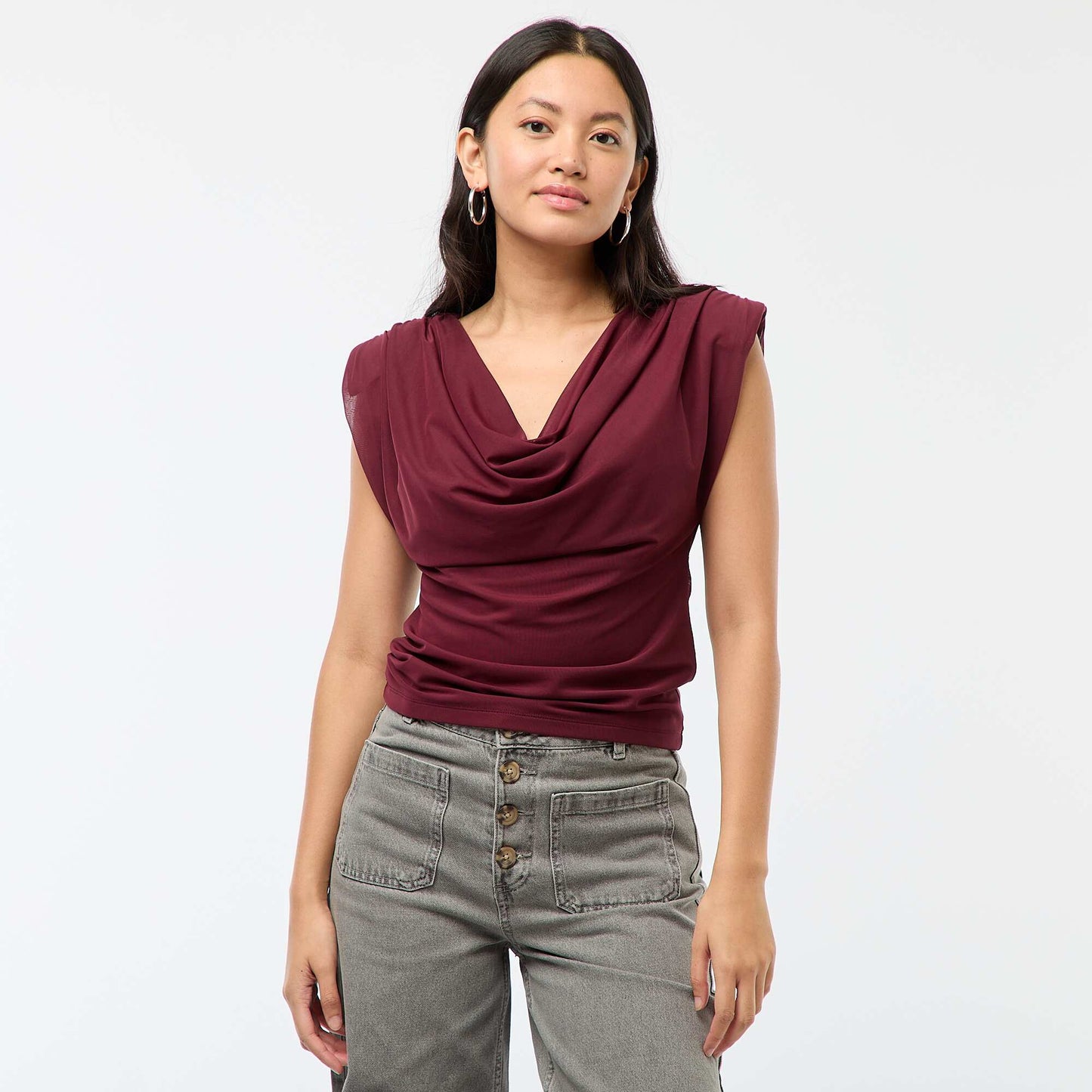Top de cuello drapeado sin mangas ROJO