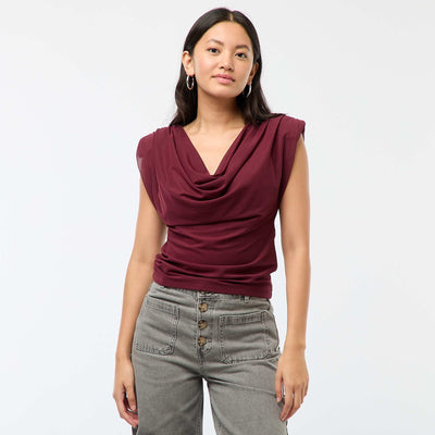 Top de cuello drapeado sin mangas ROJO