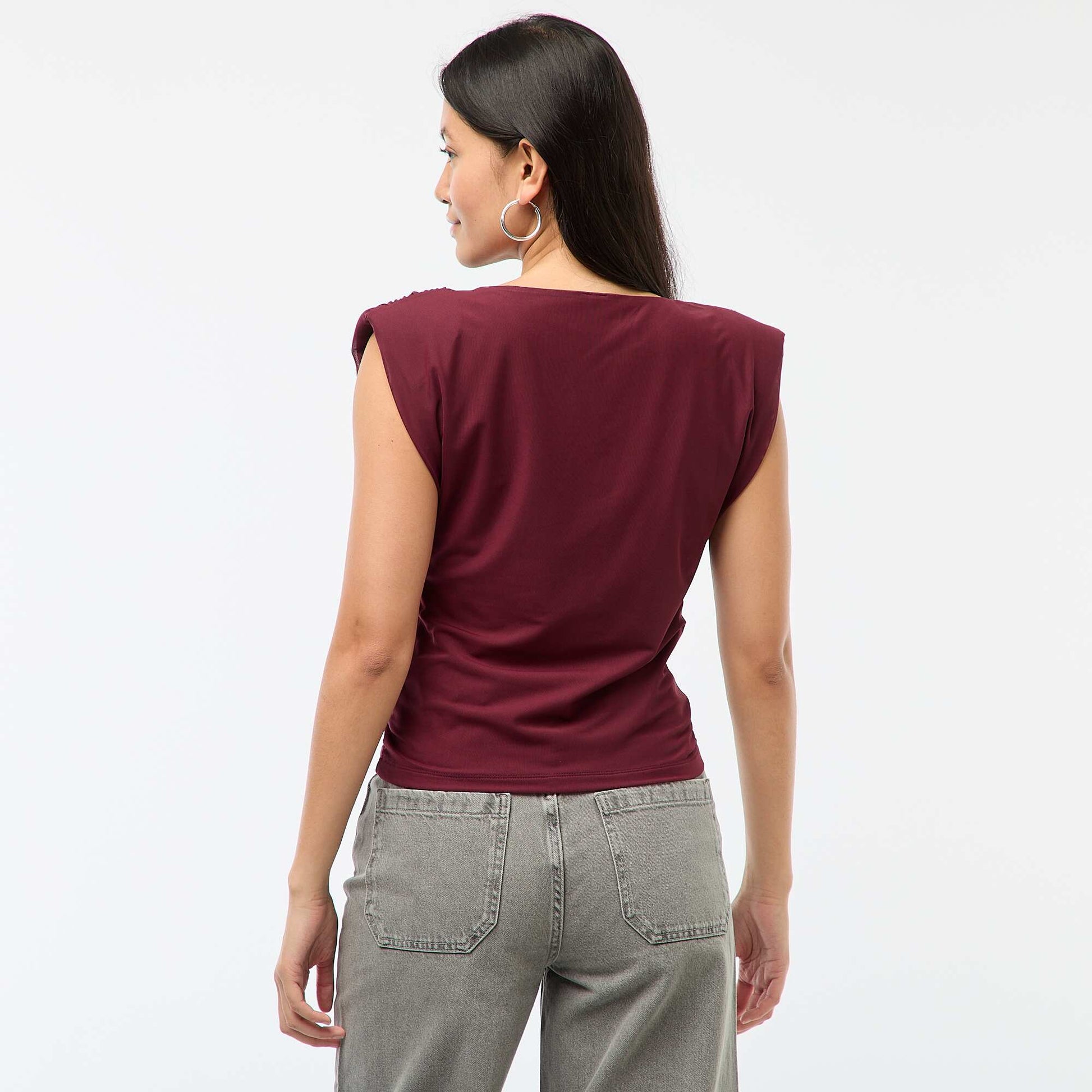Top de cuello drapeado sin mangas ROJO
