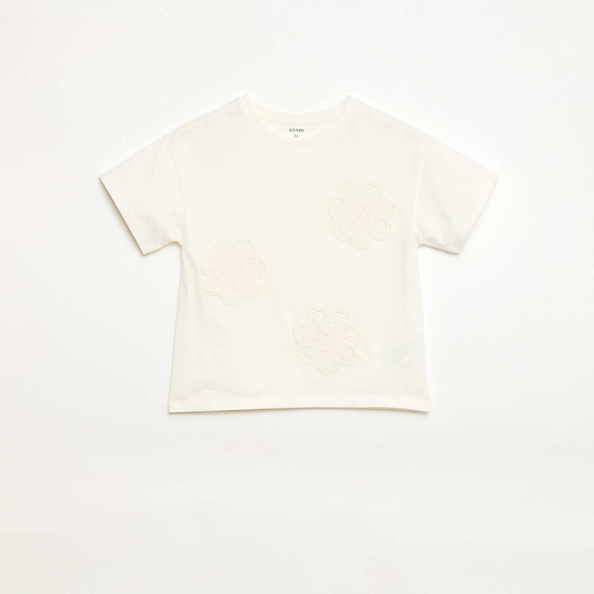 Camiseta con flores de macramé BLANCO