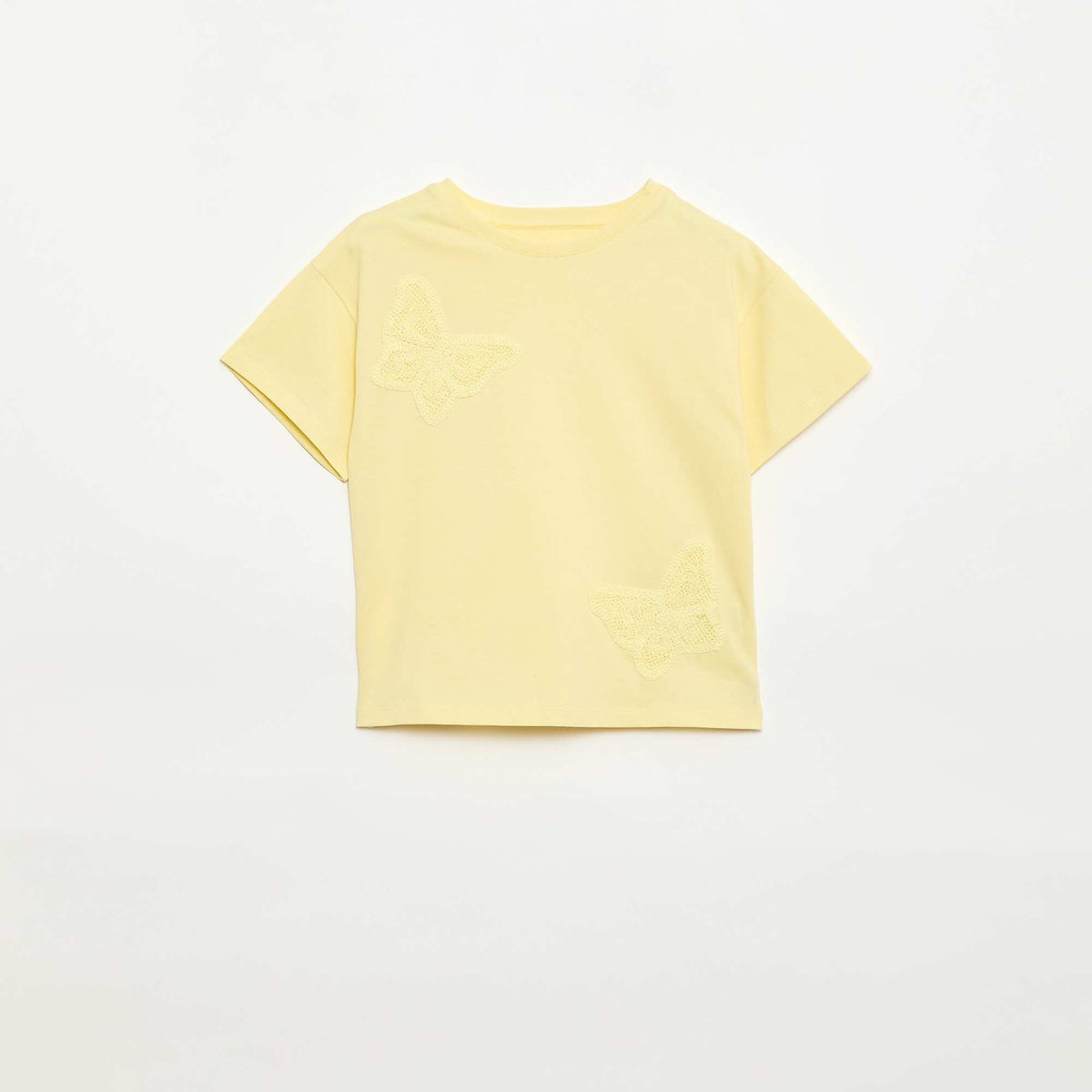 Camiseta con flores de macramé AMARILLO