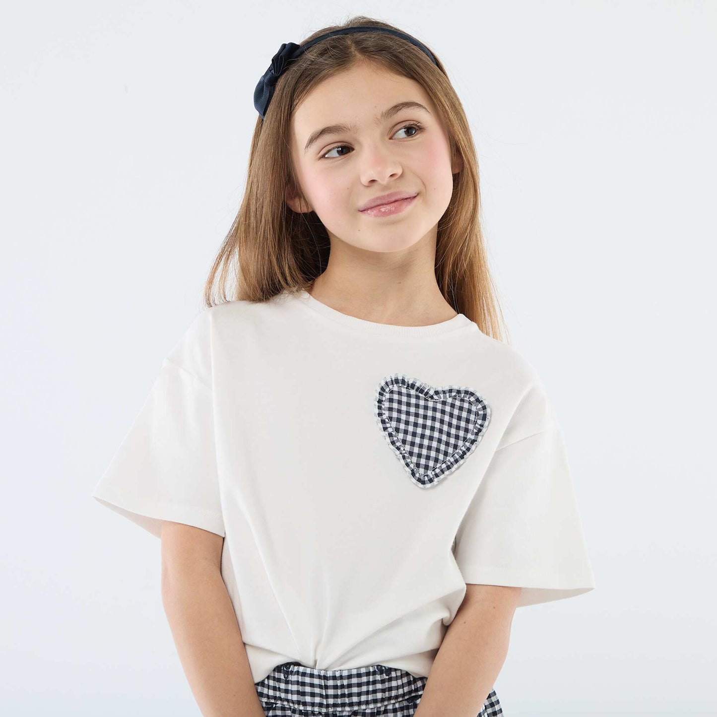 Camiseta con parche de vichy BLANCO