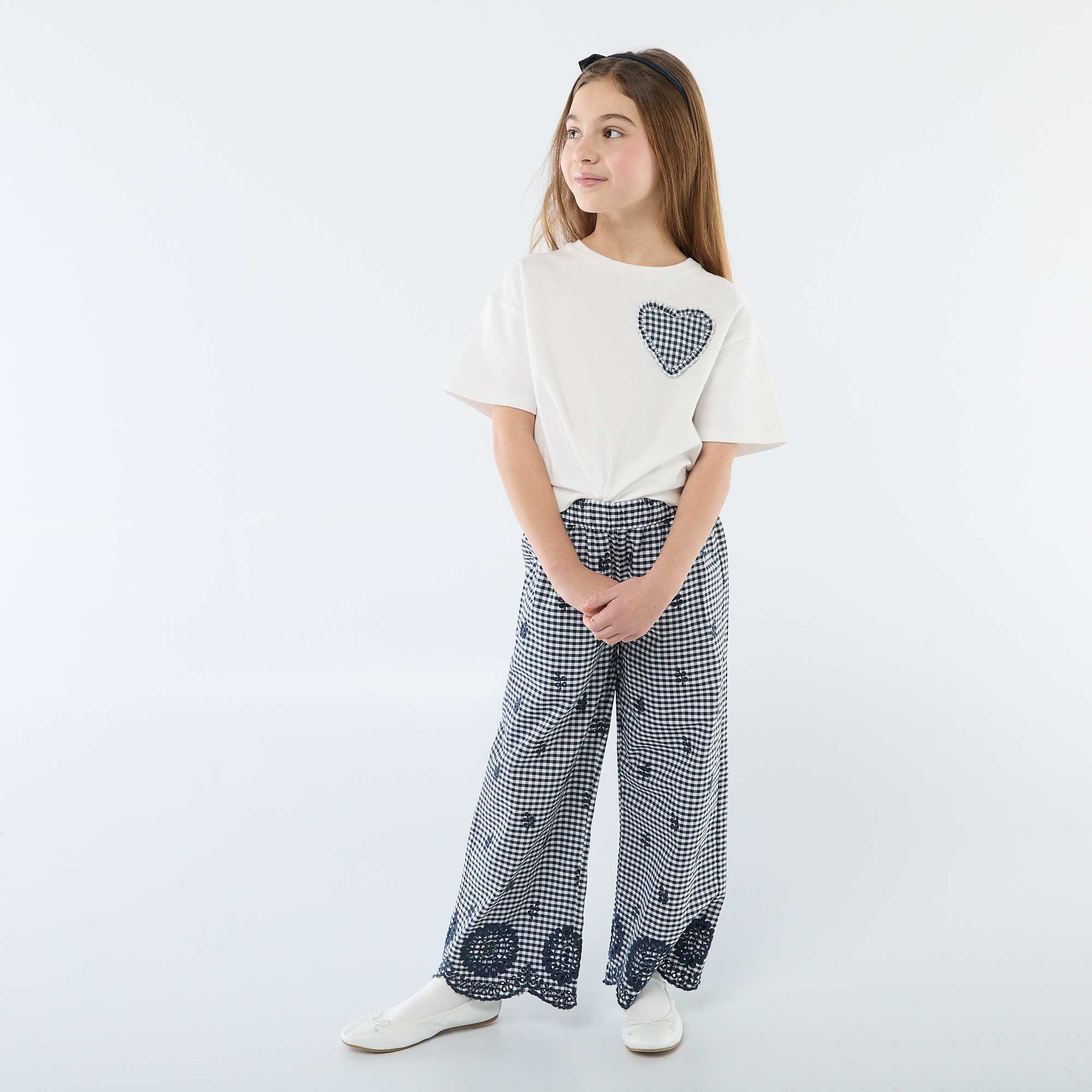 Camiseta con parche de vichy BLANCO