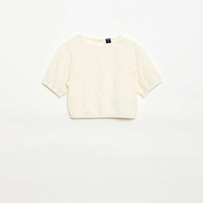 Camiseta ancha de punto fantasía BEIGE