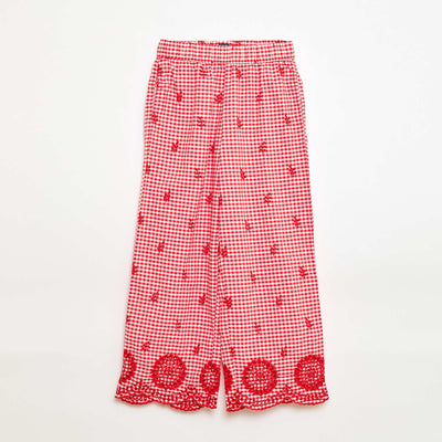 Pantalón de vichy en algodón ROJO