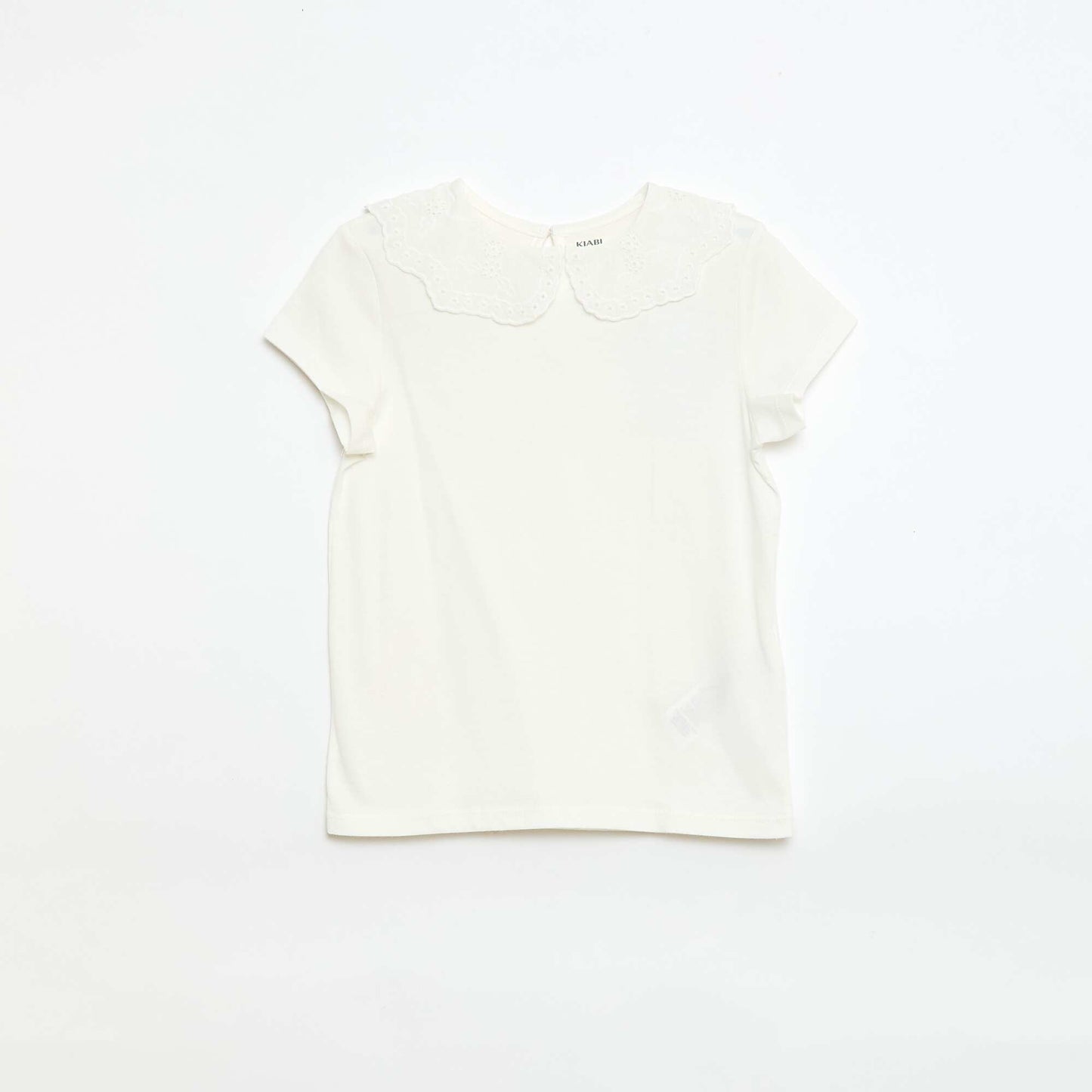 Camiseta de punto con cuello redondo con bordados ingleses BLANCO