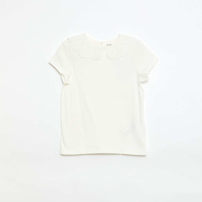 Camiseta de punto con cuello redondo con bordados ingleses BLANCO