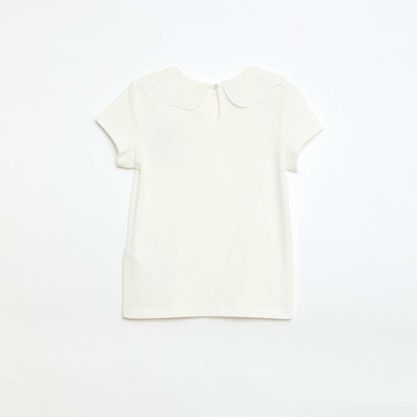 Camiseta de punto con cuello redondo con bordados ingleses BLANCO