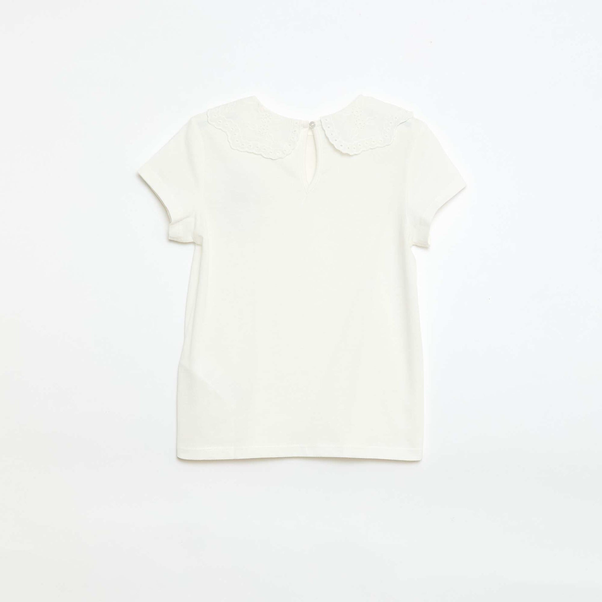 Camiseta de punto con cuello redondo con bordados ingleses BLANCO