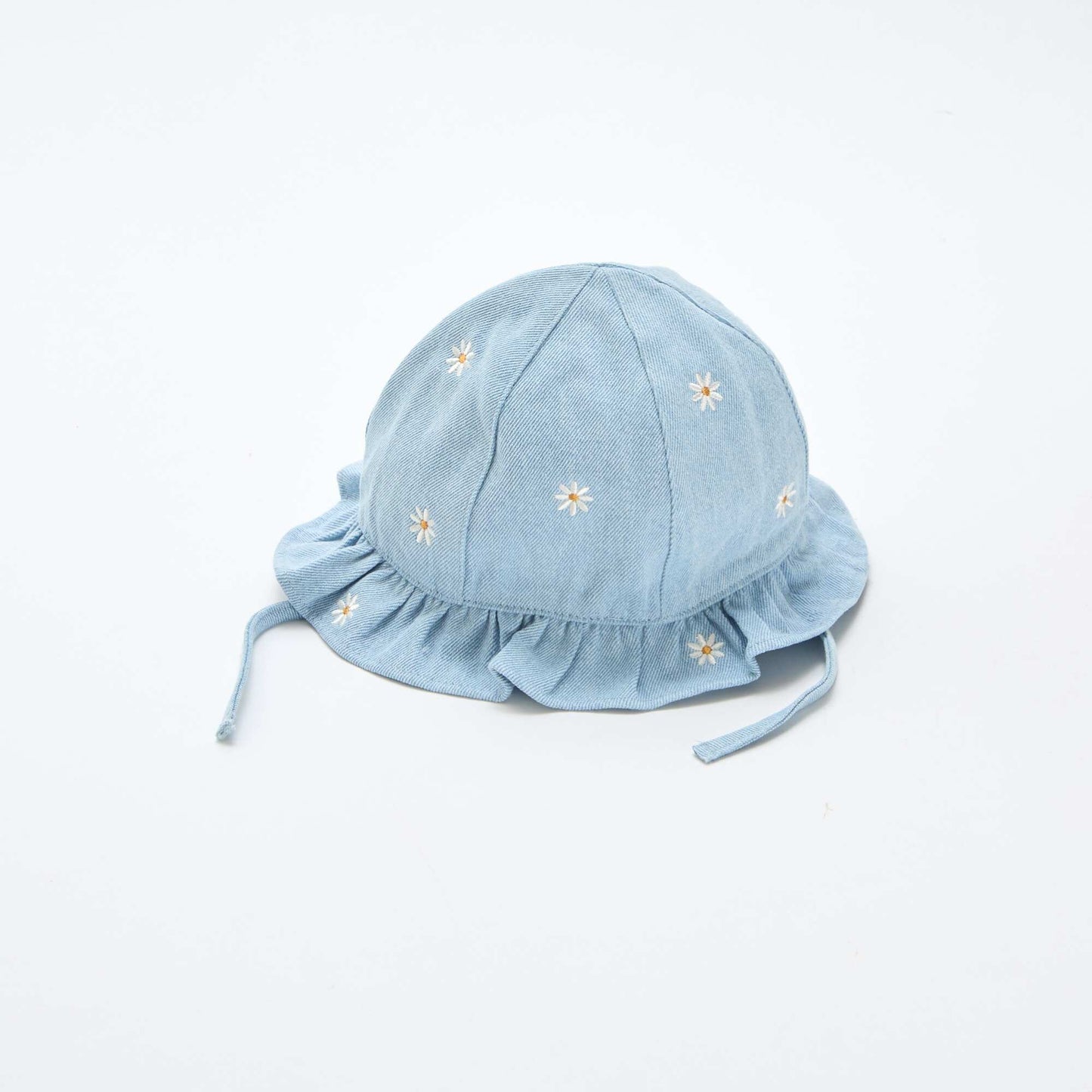 Sombrero de pescador jean bordado con flores AZUL