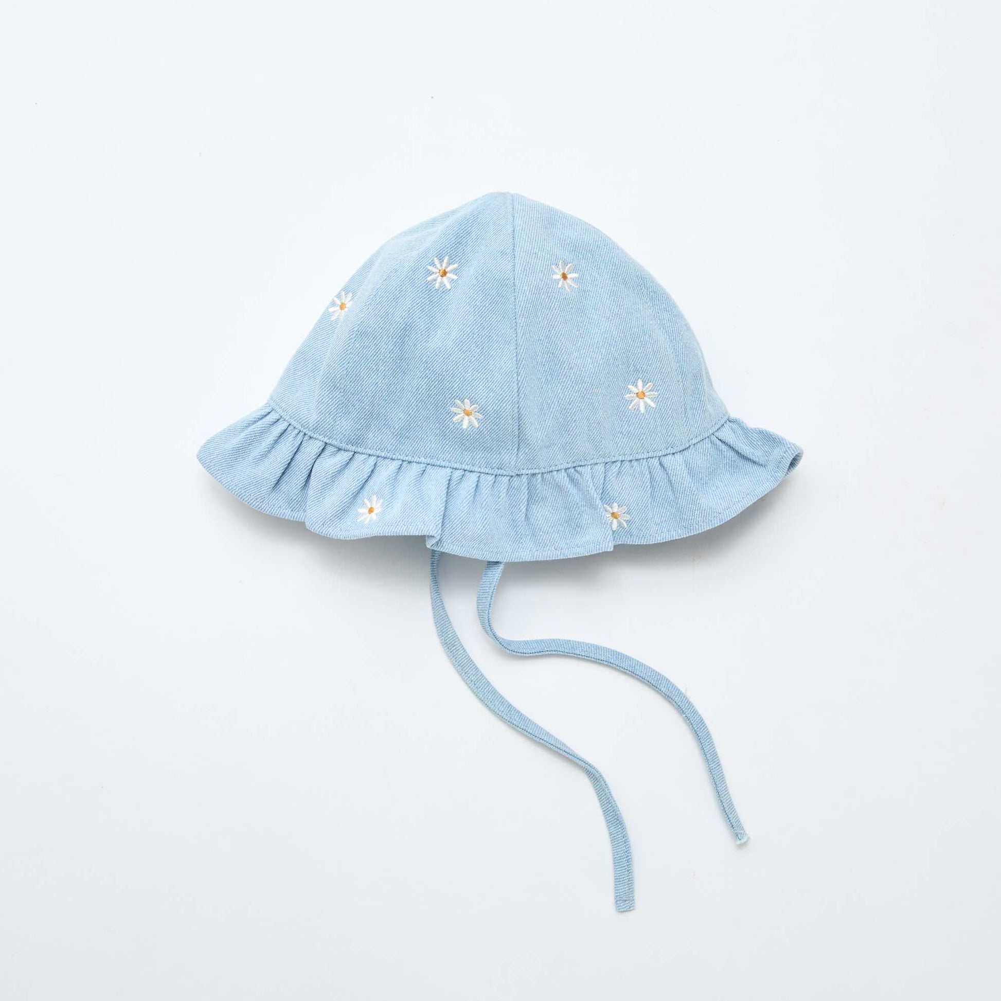 Sombrero de pescador jean bordado con flores AZUL