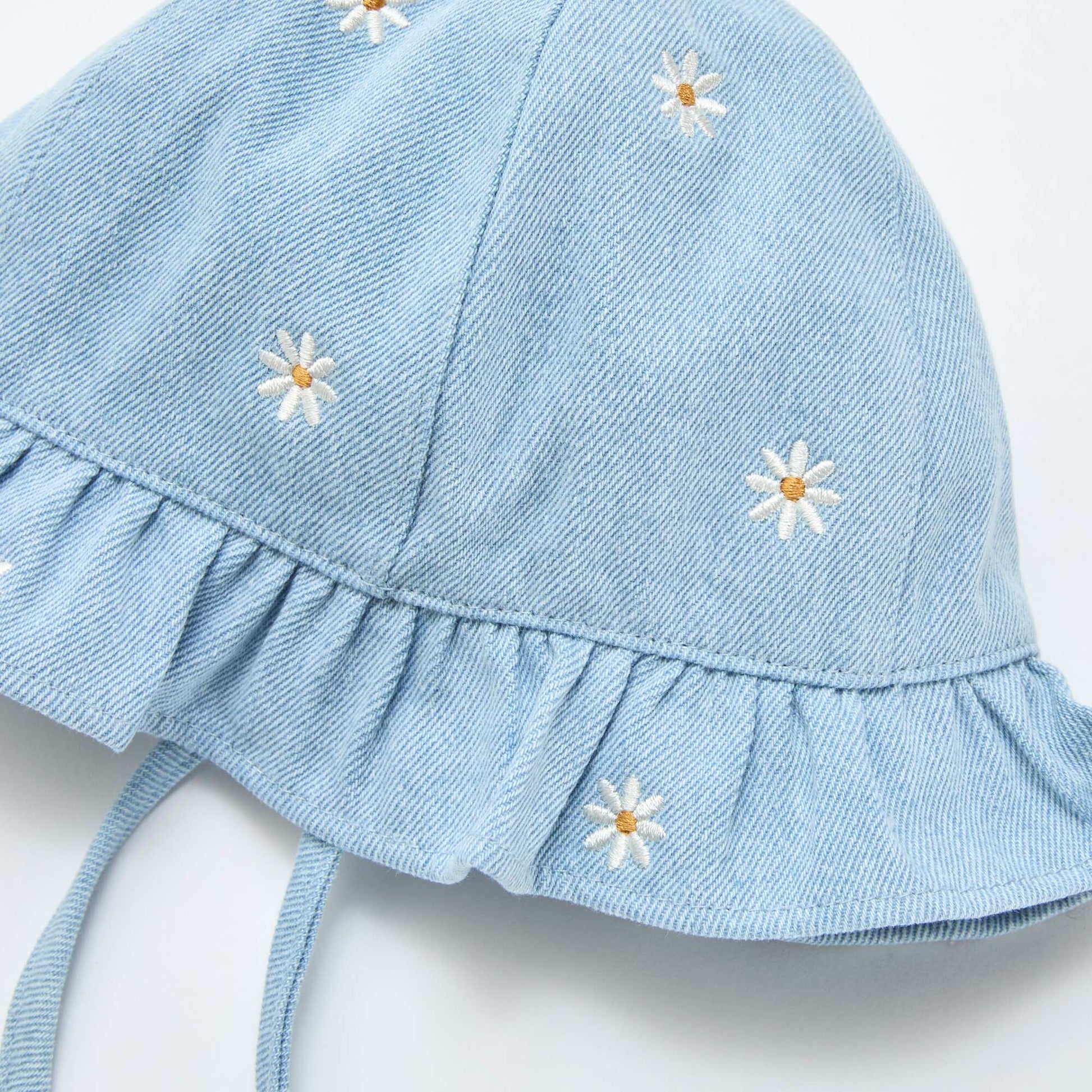 Sombrero de pescador jean bordado con flores AZUL