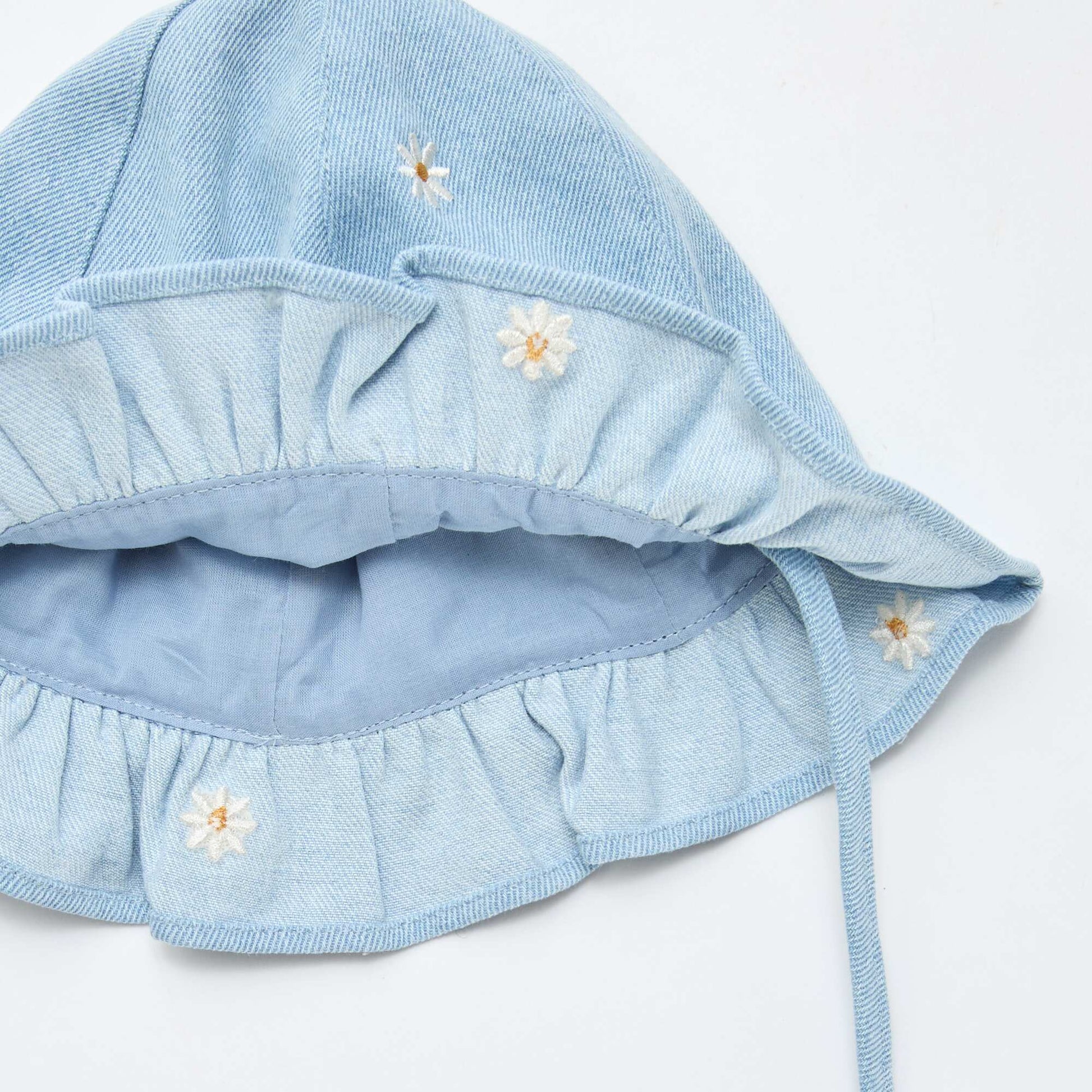 Sombrero de pescador jean bordado con flores AZUL