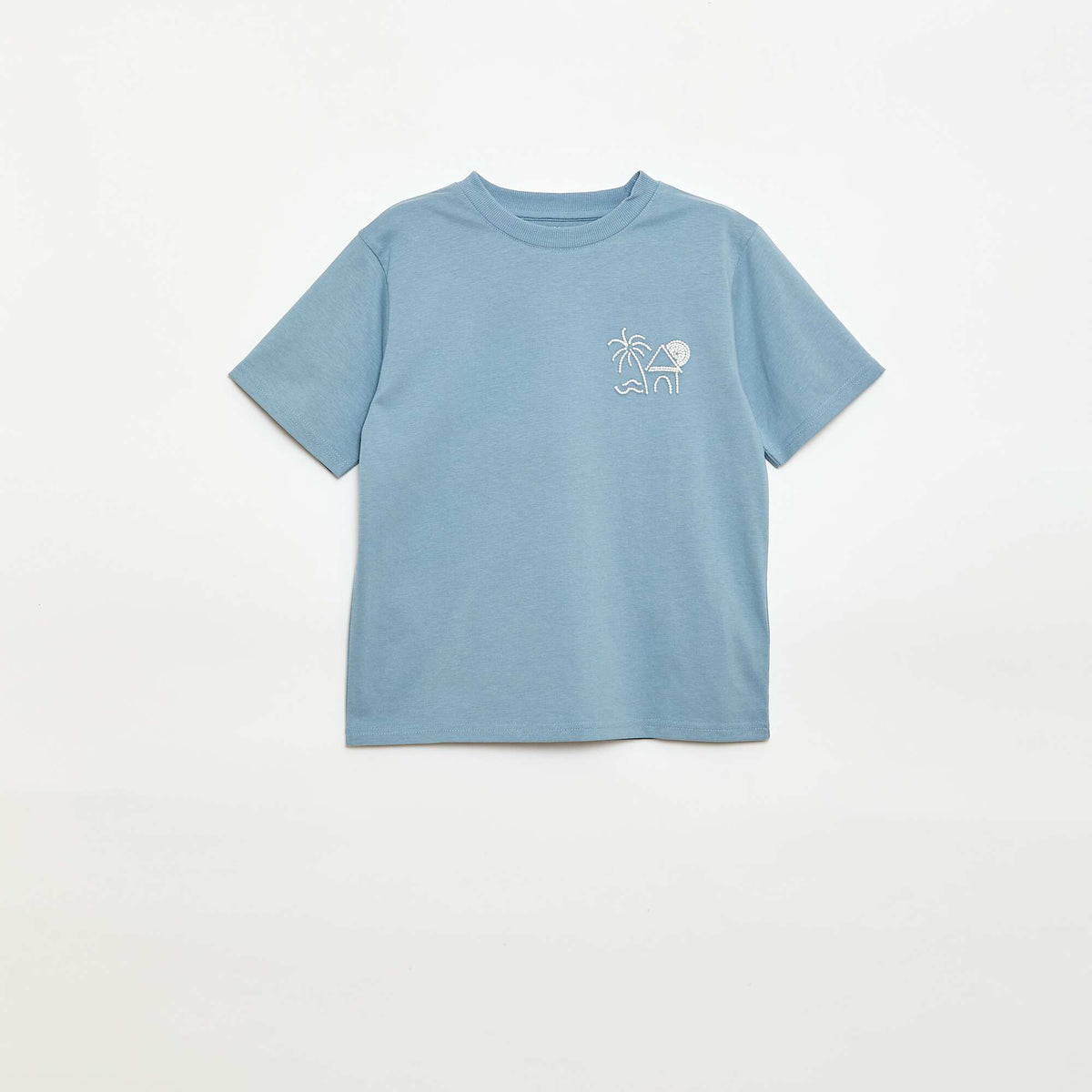 Camiseta de manga corta bordada AZUL